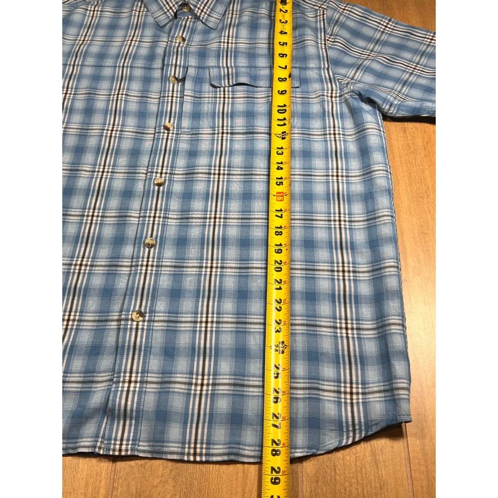 The North Face 2007 Men's Short Sleeve Plaid Shirt AXT7 Blue / White Zip‎ pocket
